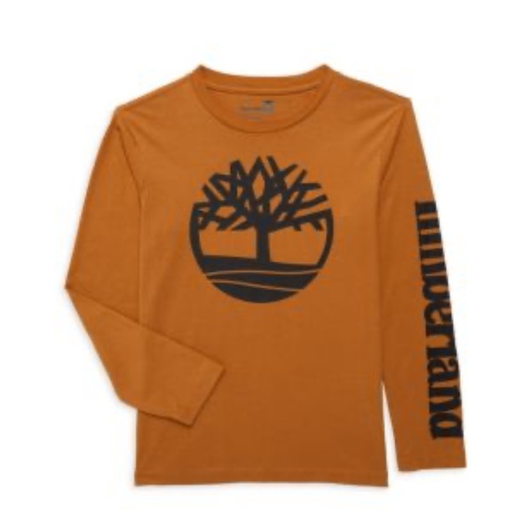 Timberland LG 14/16 Brown Long Sleeve Logo TShirt Cotton Casual Crew Neck shirt - Picture 4 of 16